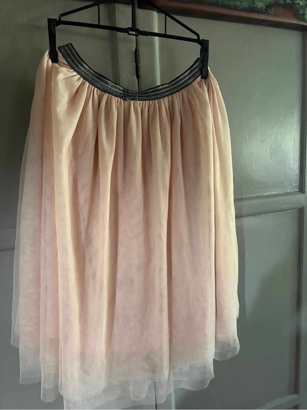 Women's Blush Pink Tulle Skirt with Black Elastic Waistband